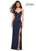 Picture of: Form Fitting Satin Prom Dress with Ruching in Navy, Style: 27782, Detail Picture 4