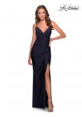 Picture of: Ruched Jersey Prom Dress with Tie Up Back in Navy, Style: 28421, Detail Picture 4