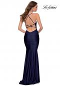 Picture of: On Trend Jersey Long Dress with Ruching on Bodice in Navy, Style 29873, Detail Picture 4