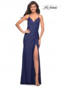 Picture of: Jersey Long Dress with Ruched Design on Front Waist in Blue, Style: 30462, Detail Picture 4