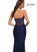 Picture of: Sweetheart Strapless Rhinestone Encrusted Gown in Navy, Detail Picture 4
