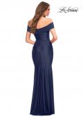 Picture of: Ruched Off the Shoulder Gown with V Neckline in Navy, Style: 30582, Detail Picture 4