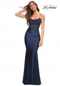 Picture of: Gorgeous Lace and Jersey Jewel Tone Prom Dress in Navy, Detail Picture 4