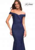 Picture of: Chic Off the Shoulder Evening Dress with Ruching in Navy, Detail Picture 4