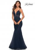 Picture of: Mermaid Tulle and Lace Prom Gown with Illusion Waist in Blue, Style: 30787, Detail Picture 4