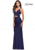 Picture of: Cut Out Long Soft Jersey Dress with Criss Cross Bodice in Navy, Style: 31360, Detail Picture 4