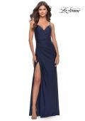 Picture of: Lace Applique Sheer Back Rhinestone Jersey Dress in Navy, Style: 31361, Detail Picture 4