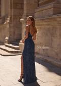 Picture of: Beautifully Beaded Long Evening Dress with V Neckline in Navy , Style 32928, Detail Picture 4