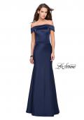 Picture of: Satin Off the Shoulder Dress with Trumpet Silhouette in Navy, Style: 25579, Detail Picture 5