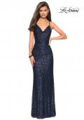 Picture of: Floor Length Ruched Fully sequin Prom Dress in Navy, Style: 27234, Detail Picture 5