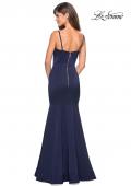Picture of: Fitted Long Dress with Seams and Large Gold Zipper in Navy, Style: 27524, Detail Picture 5