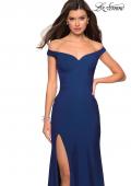Picture of: Elegant Off the Shoulder Dress with Side Leg Slit in Navy, Style: 27587, Detail Picture 5