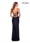 Picture of: Ruched Jersey Prom Dress with Tie Up Back in Navy, Style: 28421, Detail Picture 5