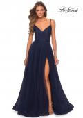 Picture of: Tulle A-line Dress with Patterned Rhinestone Bodice in Navy, Style: 28511, Detail Picture 5