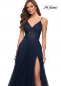 Picture of: A Line Tulle Prom Dress with Sheer Bodice in Navy, Style 29076, Detail Picture 5