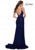 Picture of: Chic Long Stretch Lace Gown with Sheer Rhinestone Back in Navy, Style 29679, Detail Picture 5