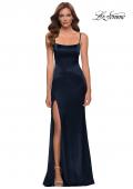 Picture of: Fitted Stretch Satin Dress with Scoop Back in Navy, Style 29945, Detail Picture 5
