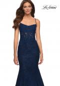 Picture of: Mermaid Lace Gown with Sheer Bodice and Open Back in Blue, Style: 30467, Detail Picture 5