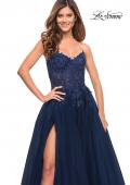 Picture of: Tulle and Lace Ballgown with High Slit and Pockets in Navy, Style: 30592, Detail Picture 5