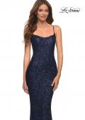 Picture of: Lovely Long Soft Sequin Dress with Scoop Neck in Blue, Style: 30707, Detail Picture 5