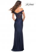 Picture of: Illusion Lace Top with Jersey Long Gown in Navy, Detail Picture 5