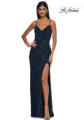 Picture of: Beautiful Beaded Evening Gown with V Neckline and Open Back in Navy, Style: 33054, Detail Picture 5