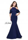 Picture of: Form Fitting Satin Mermaid Dress with Shoulder Cutouts in Navy, Style: 26145, Detail Picture 6
