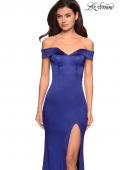 Picture of: Form Fitting Off the Shoulder Satin Prom Dress in Navy, Style: 27752, Detail Picture 6