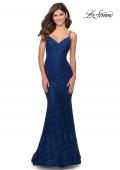 Picture of: Long Mermaid Lace Prom Dress with V Shaped Neckline in Navy, Style: 28504, Detail Picture 6