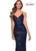 Picture of: Long Prom Dress with Intricate Sequin Lace Design in Navy, Style: 28828, Detail Picture 6
