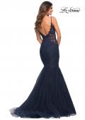 Picture of: Tulle and Lace Mermaid Gown in Jewel Tones in Navy, Detail Picture 6