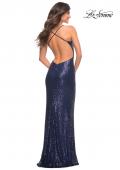 Picture of: Long Stretch Sequin Dress in Jewel Tones with Open Back in Blue, Style: 30287, Detail Picture 6