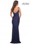 Picture of: Luxe Simple Jersey Gown with Draped Neckline in Navy, Detail Picture 6