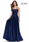 Picture of: A Line Satin Gown with Ruching and Square Neckline in Navy, Style: 31105, Detail Picture 6