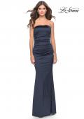Picture of: Chic Strapless Liquid Jersey Gown with Ruching in Navy, Style: 31189, Detail Picture 6