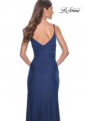 Picture of: Simple Jersey Gown with Deep V Neckline and Ruching in Navy, Style: 32115, Detail Picture 6