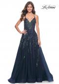 Picture of: Fabulous A-Line Gown Embellished with Sequin Beaded Applique in Jewel Tones in Navy, Style: 32346, Detail Picture 6