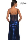 Picture of: Metallic Jersey Fitted Dress with Corset Top and Sheer Back in Navy, Style: 32526, Detail Picture 6