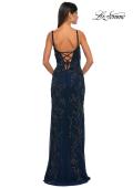 Picture of: Beautiful Beaded Evening Gown with V Neckline and Open Back in Navy, Style: 33054, Detail Picture 6