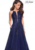 Picture of: Tulle Prom Dress with Lace Bodice and Strappy Back in Navy, Style: 27143, Detail Picture 7