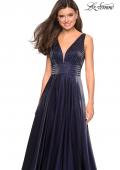 Picture of: Satin Prom Gown with beaded Bust and Pockets in Navy, Style: 27205, Detail Picture 7