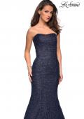 Picture of: Long Mermaid Metallic Lace Strapless Prom Dress in Navy, Style: 27267, Detail Picture 7