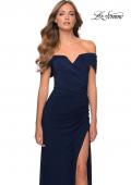 Picture of: Off the Shoulder Fully Ruched Floor Length Gown in Navy, Style: 28389, Detail Picture 7