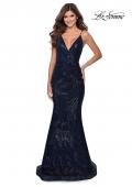 Picture of: Sequin Mermaid Prom Dress with Strappy Back in Navy, Style: 28519, Detail Picture 7