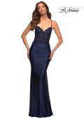 Picture of: Jewel Tone Jersey Gown with Sheer Lace Bodice in Blue, Style: 30521, Detail Picture 7