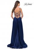 Picture of: A Line Satin Gown with Ruching and Square Neckline in Navy, Style: 31105, Detail Picture 7