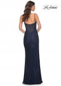 Picture of: Rhinestone Fishnet Dress with Bustier Top and Slit in Blue, Style: 32285, Detail Picture 7