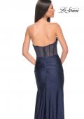 Picture of: Rhinestone Embellished Gown with Ruched Skirt in Navy, Style: 32316, Detail Picture 7
