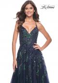 Picture of: Fabulous A-Line Gown Embellished with Sequin Beaded Applique in Jewel Tones in Navy, Style: 32346, Detail Picture 7