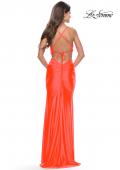 Picture of: Neon Prom Dress with Side Cutouts and Open Tie Back in Neon Coral, Style: 31400, Style: 31400